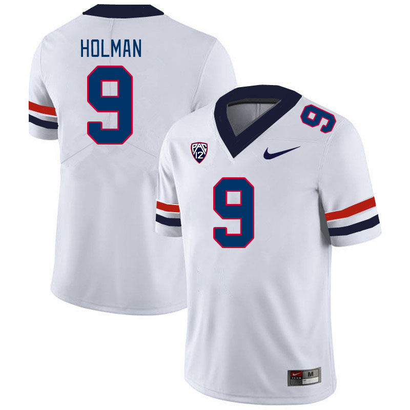 Men #9 Jackson Holman Arizona Wildcats College Football Jerseys Stitched-White - Click Image to Close